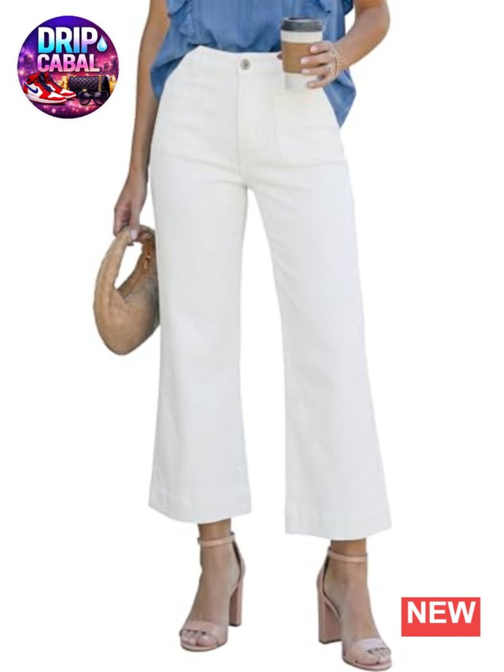 High Waisted Wide Leg Cropped Flare Jeans Stretchy Cotton Blend Pockets